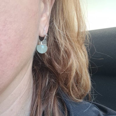 Boucles D'oreilles Dormeuses En Argent Avec Perle De Jade Vert Pâle 12mm - Fait Main - Neuves