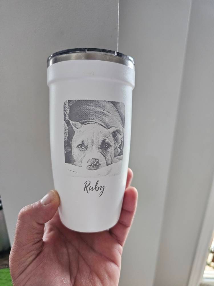 Personalized Father&#39;s Day Gift • Photo Engraved Dad Tumbler • Gifts for him • Dad and Daughter Portrait • Insulated Coffee Travel Mug • P16