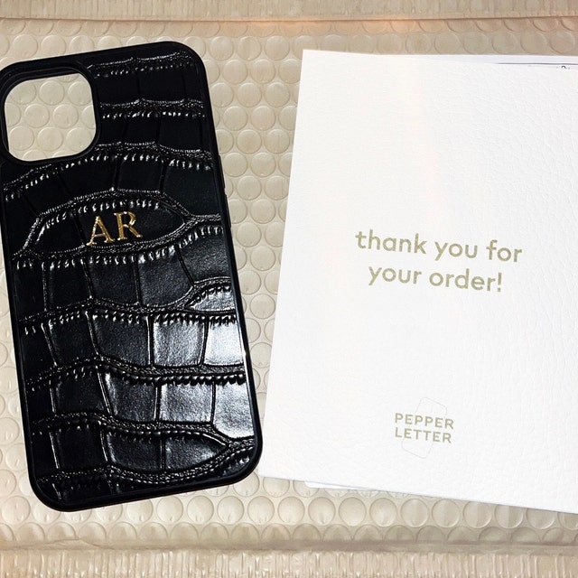 Black Croc Leather Phone Case Embossed Personalised for iPhone -   Singapore