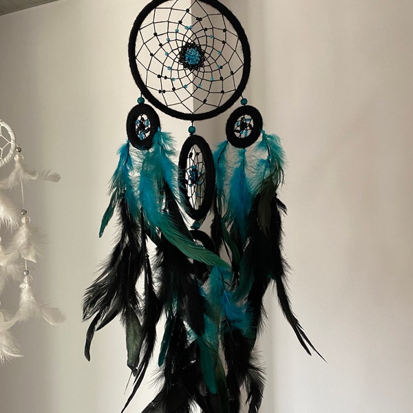 Blue Dream Catcher Turquoise and Black Dreamcatcher Large Dreamcatcher ...