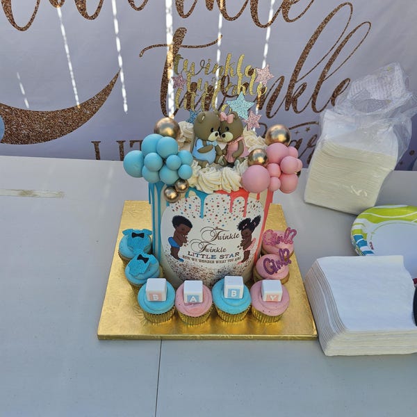 Twinkle Twinkle Little Star Gender Reveal Edible Topper for Cakes ...