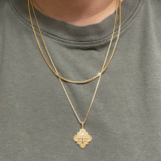 1.3 mm-3.4 mm ラウンドボックスリンクチェーンネックレス メンズ