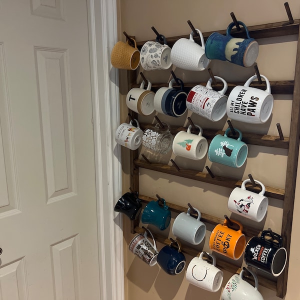 Wood Coffee Mug Rack: Handmade Kitchen Organizer, Holds 27 Mugs or ...