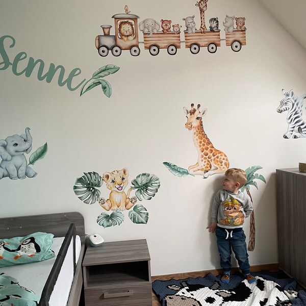 Cute Safari Animals Wall Decal for Kids, Removable Peel and Stick Wall ...