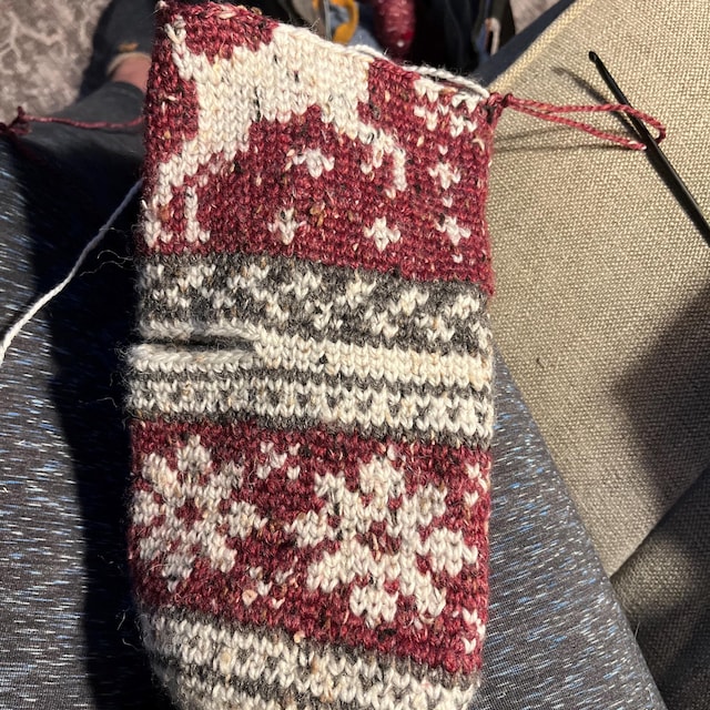 A customer's finished Prancing Deer Stocking Crochet Pattern