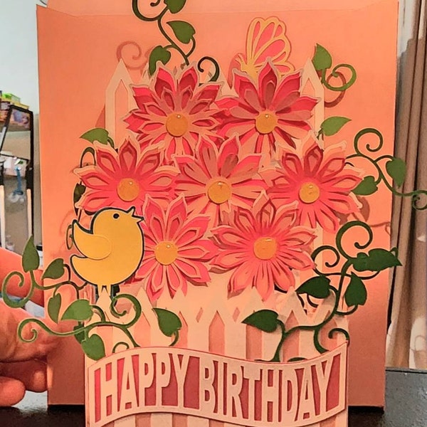 Whimsy Floral Garden Card in A Box 3D SVG - Etsy