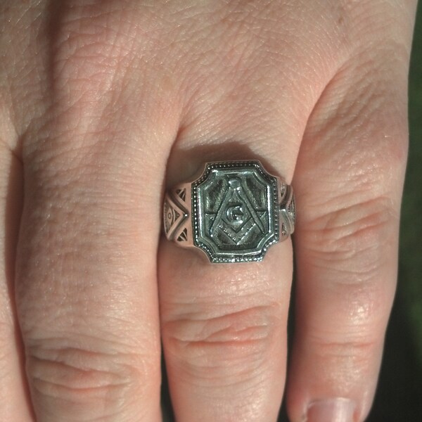 Anello Con Sigillo Simbolo Massonico Argento Sterling