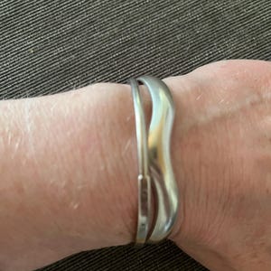 Wavy Antique Silver Open Cuff Bracelet• Sturdy Silver Abstract Cuff Bracelet• Smooth Curved Minimal Cuff• Bent Bracelet• by AnAngelsHug