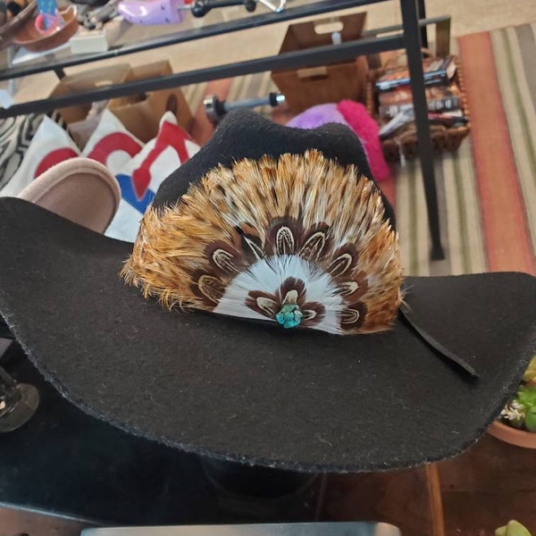 Boho Western Hat w/ Choice of Feather Hat Band-Tan 982f