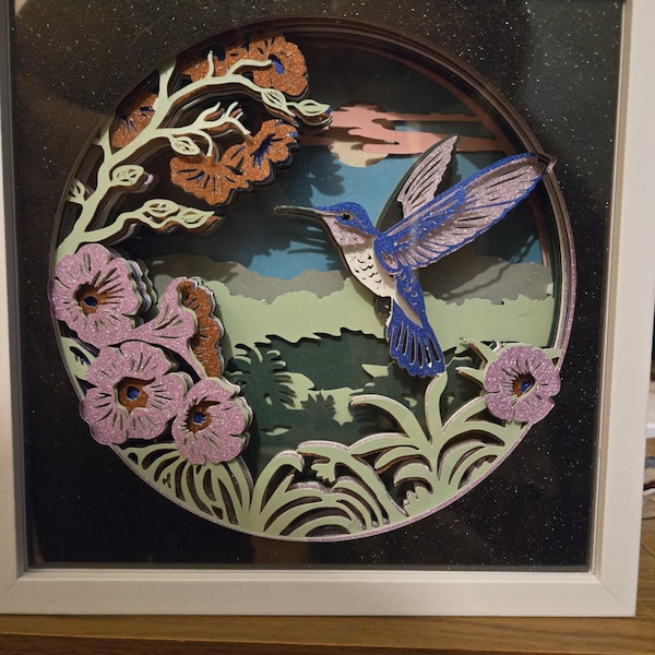 Hummingbird Shadow Box SVG: 3D Flowers & Sun, Layered Paper Cut ...