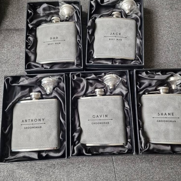 Personalised Hip Flask Engraved Leather - Birthday Wedding Xmas Gift !! - Foto 12