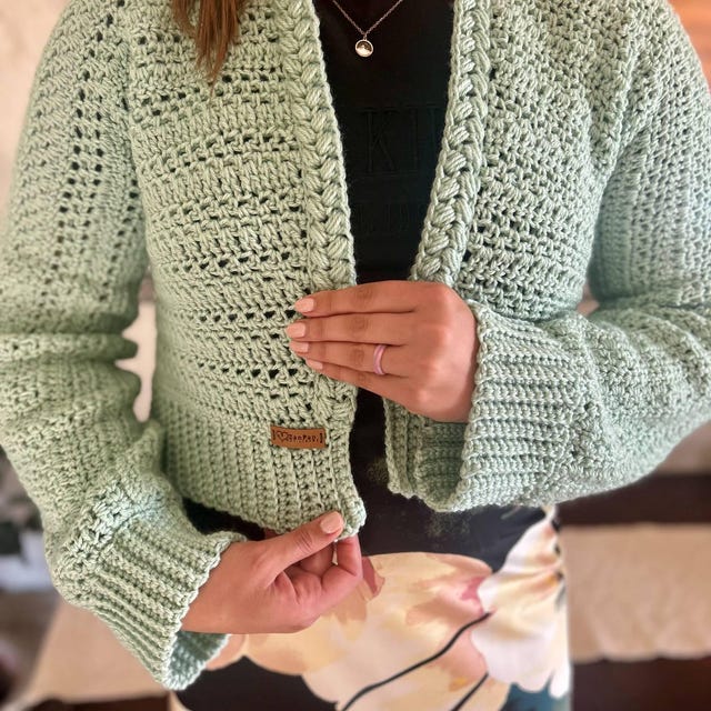 A customer's finished Get Comfy Cardigan Crochet Pattern
