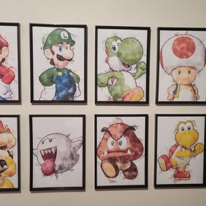 Set of 7 Super Mario PRINTABLE Watercolor Poster, Wall Art Poster  Decoration, Printable Mario Bros., Bowser, Donkey Kong Gift 