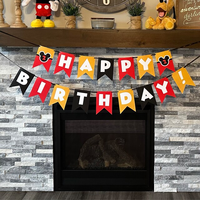 ป้ายแบนเนอร์ "สุขสันต์วันครึ่งปี" จาก Deloklte - ของตกแต่งวันครึ่งปีธีมมิกกี้เมาส์ สำหรับเด็กอายุ 6 เดือน