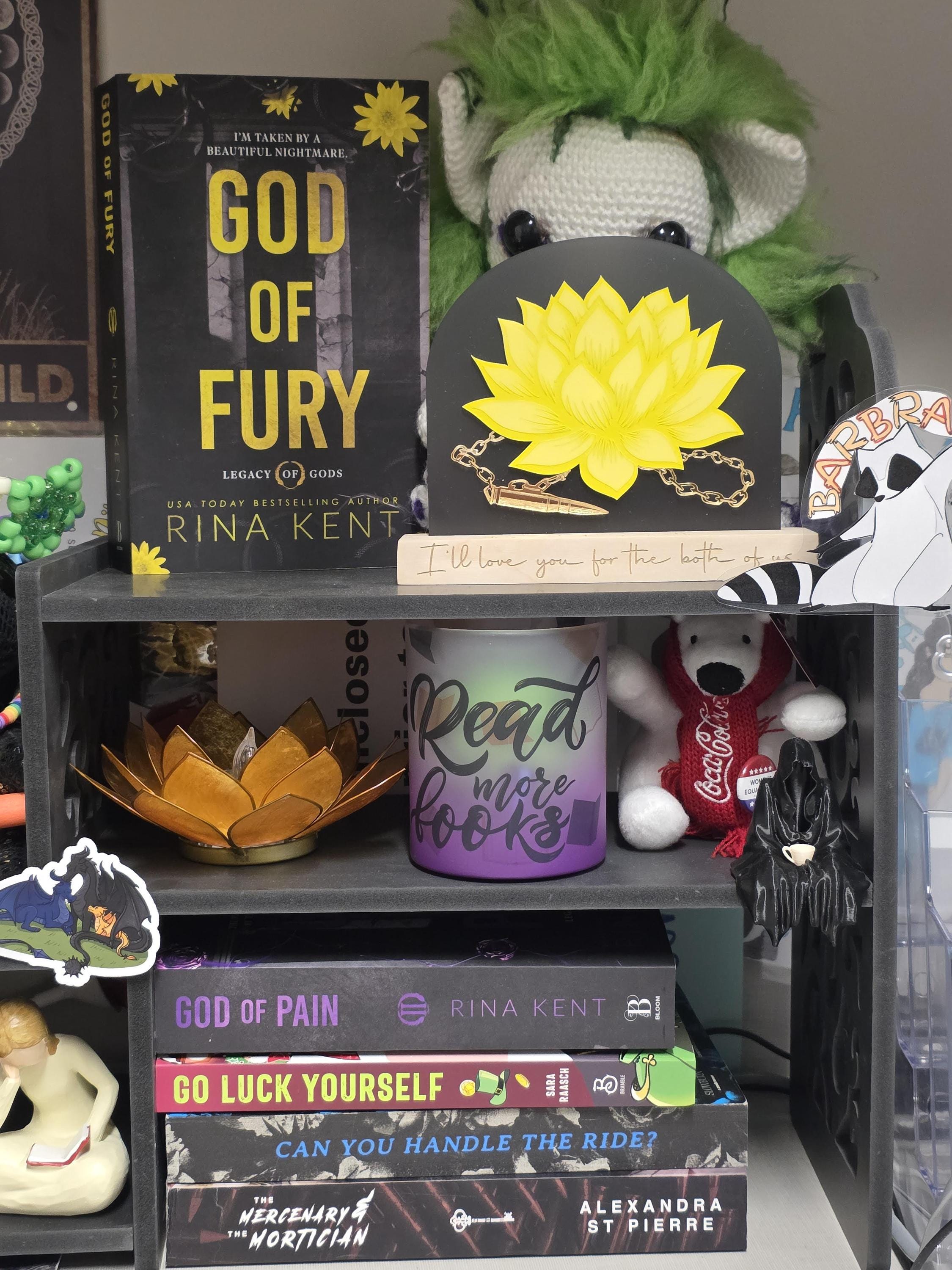 Officially Licensed God of Fury Lotus Flower Bookshelf Sign; Dark Romance Decor; Legacy of Gods Rina Kent