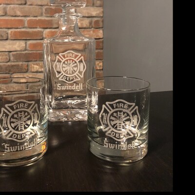Firefighter Decanter Set, Personalized Fireman Glass Set, Maltese Cross ...