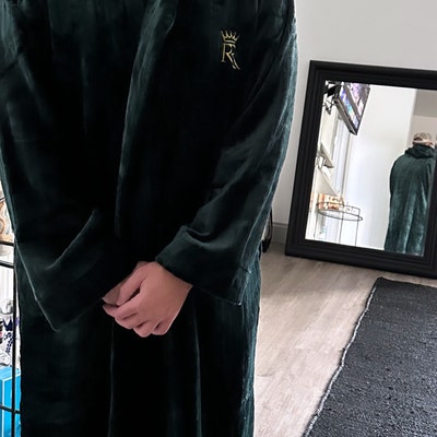 Hooded Dark Green Royalty Robe, Super Soft Plush Fleece Spa Robe ...