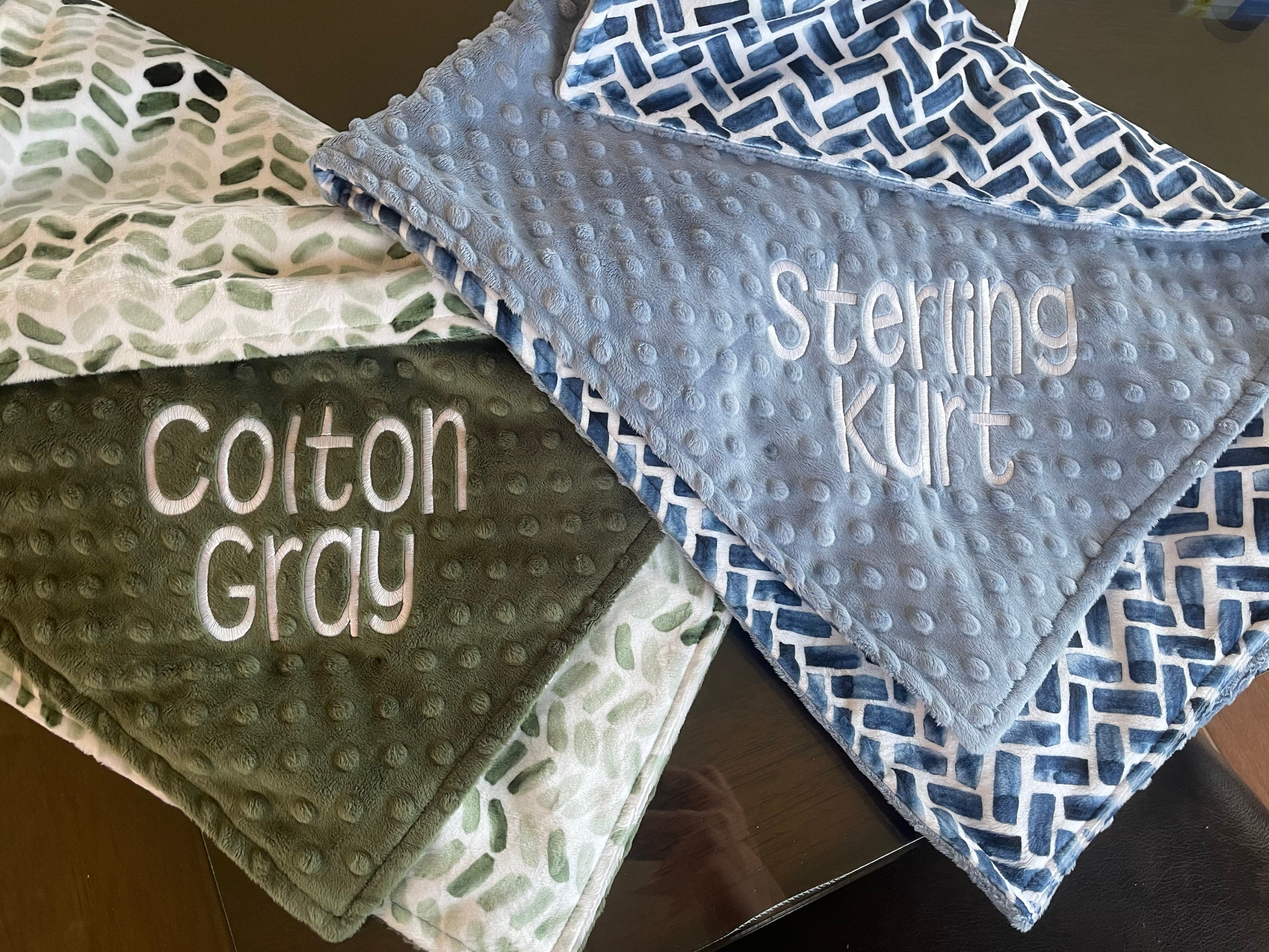 Personalized Blanket for Baby Boy, Green Minky Blanket with Name, Name Baby Shower Gift, Embroidered Minky Blanket for Newborn