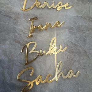 Acrylic Wedding Place Names, Personalised Coloured Napkin Favours, Acrylic Place Setting Name Tags, Modern Name Cards, Laser Cut Names