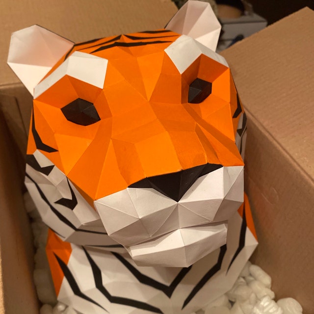 TIGER - 3D Poly Papercraft - Tiger Head Wall Mount, - Etsy