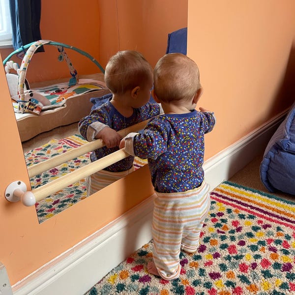Montessori Pull up Wooden Bar With Mirrors, Baby Floor Mirror, Baby ...