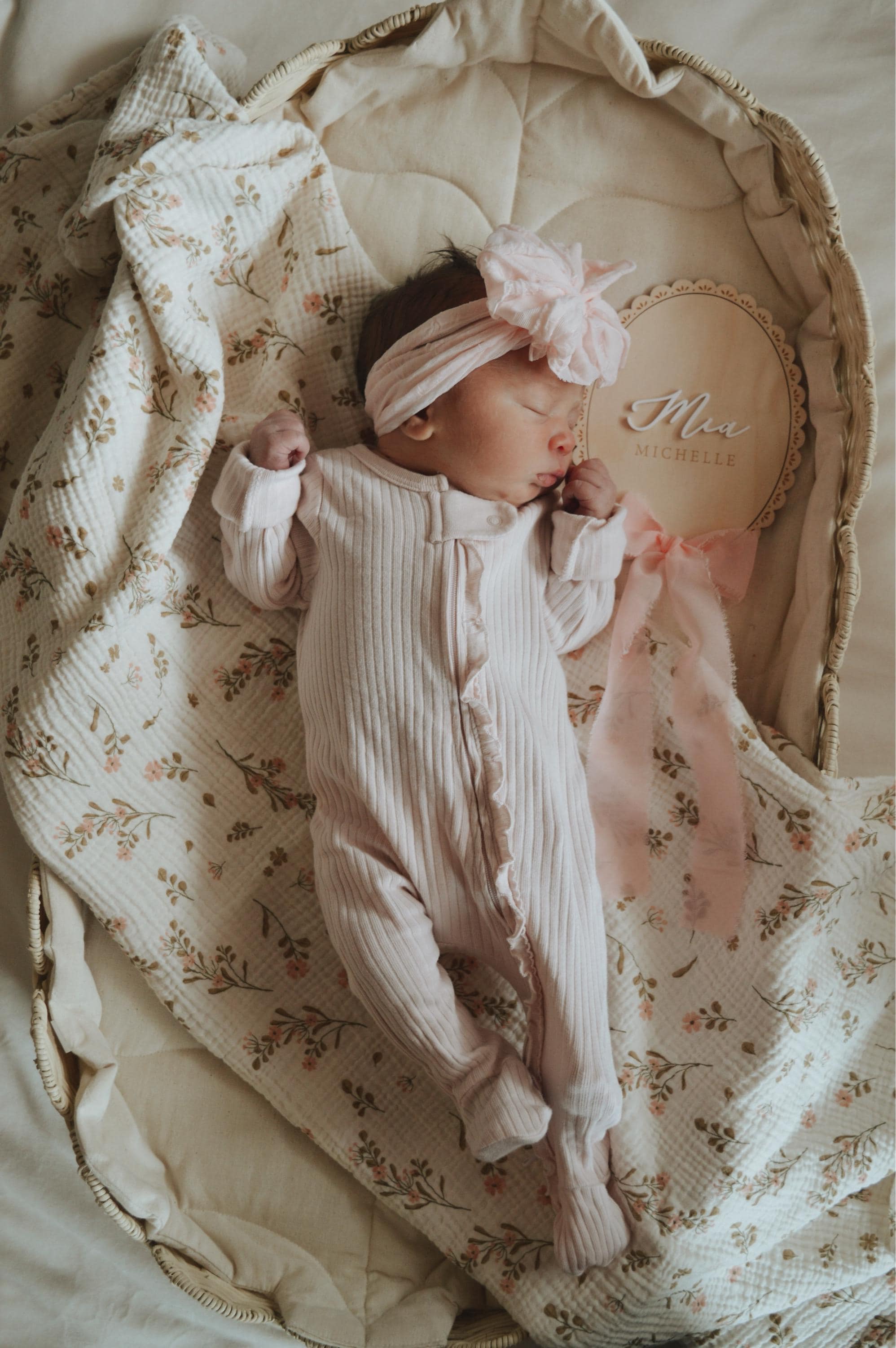 Ribbon Bow Name Sign | Personalized Hospital Birth Announcement | Baby Gift | Baby Photo Prop | Vintage Lace Trim Coquette