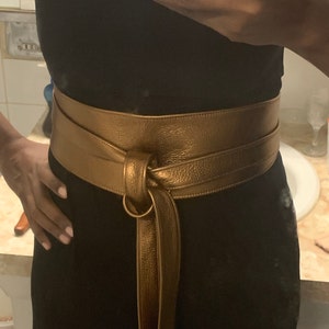 Handmade Metallic Bronze Belt, Plus Size Wrap Sash, Leather  display picture 3