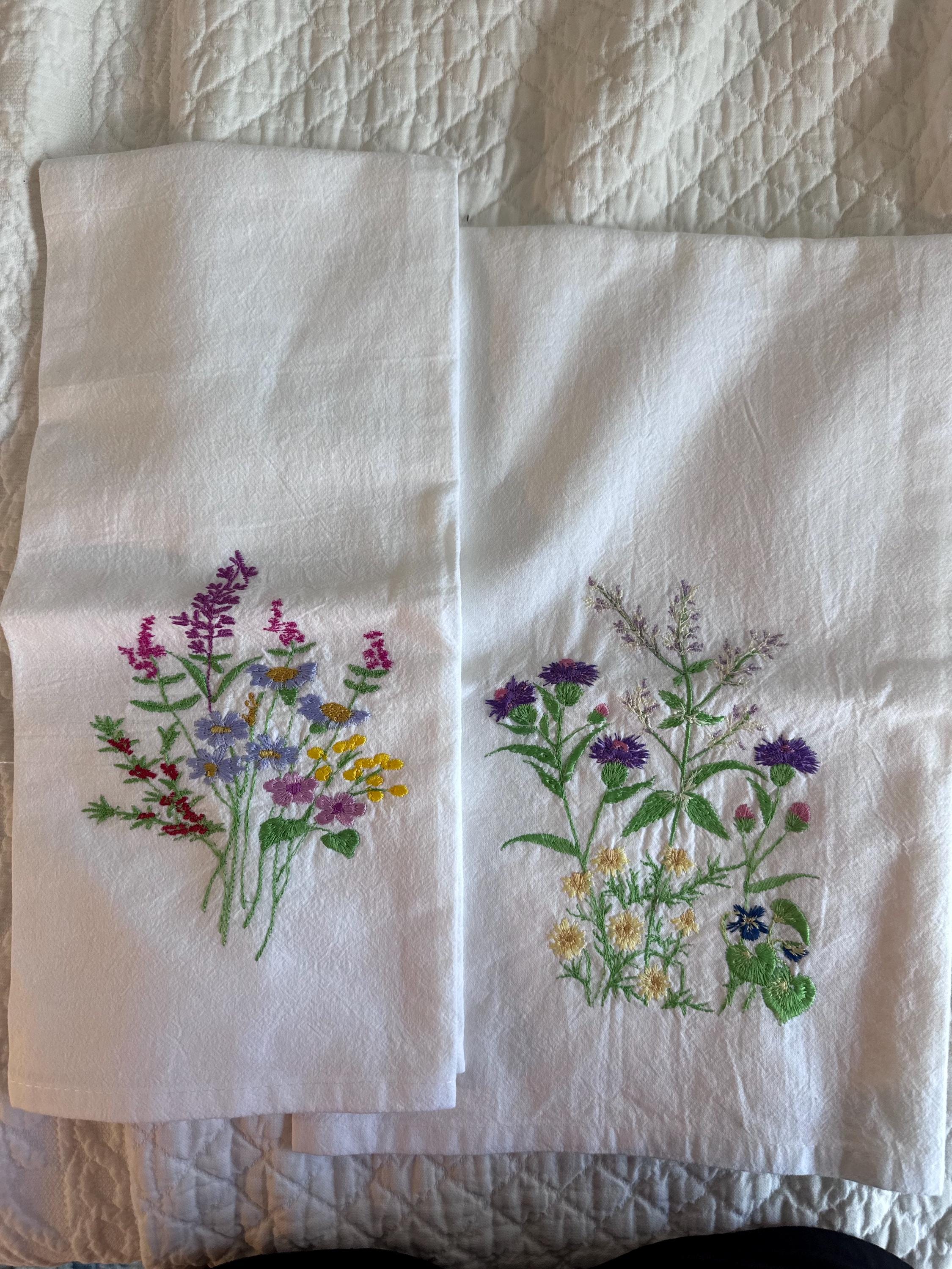 TEA TOWELS WILDFLOWERS*Embroidered*Kitchen Towel*Meadow Flowers*Strawberry*Blueberry*Hand Towel*Dish Cloth*Flour sack*Shower Hostess*Wedding