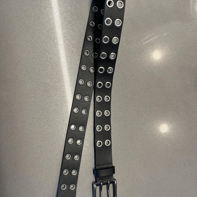 Black Double Grommet Belt, Leather Belt, Full Grain Leather