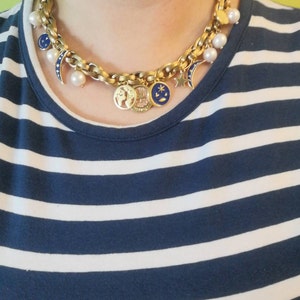 Collier Choker Et Bracelet En Jade Miel Avec Charme Lune Dorée - Fait Main En Italie - 41-45 Cm