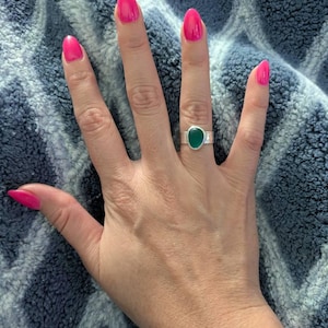 Teal Hammered Sea Glass Ring, Wide Band Sterling Silver Ring, Sea Glass Jewelry, Ocean Ring, Beach Jewelry, Seaglass Ring, Sea Glass Gifts