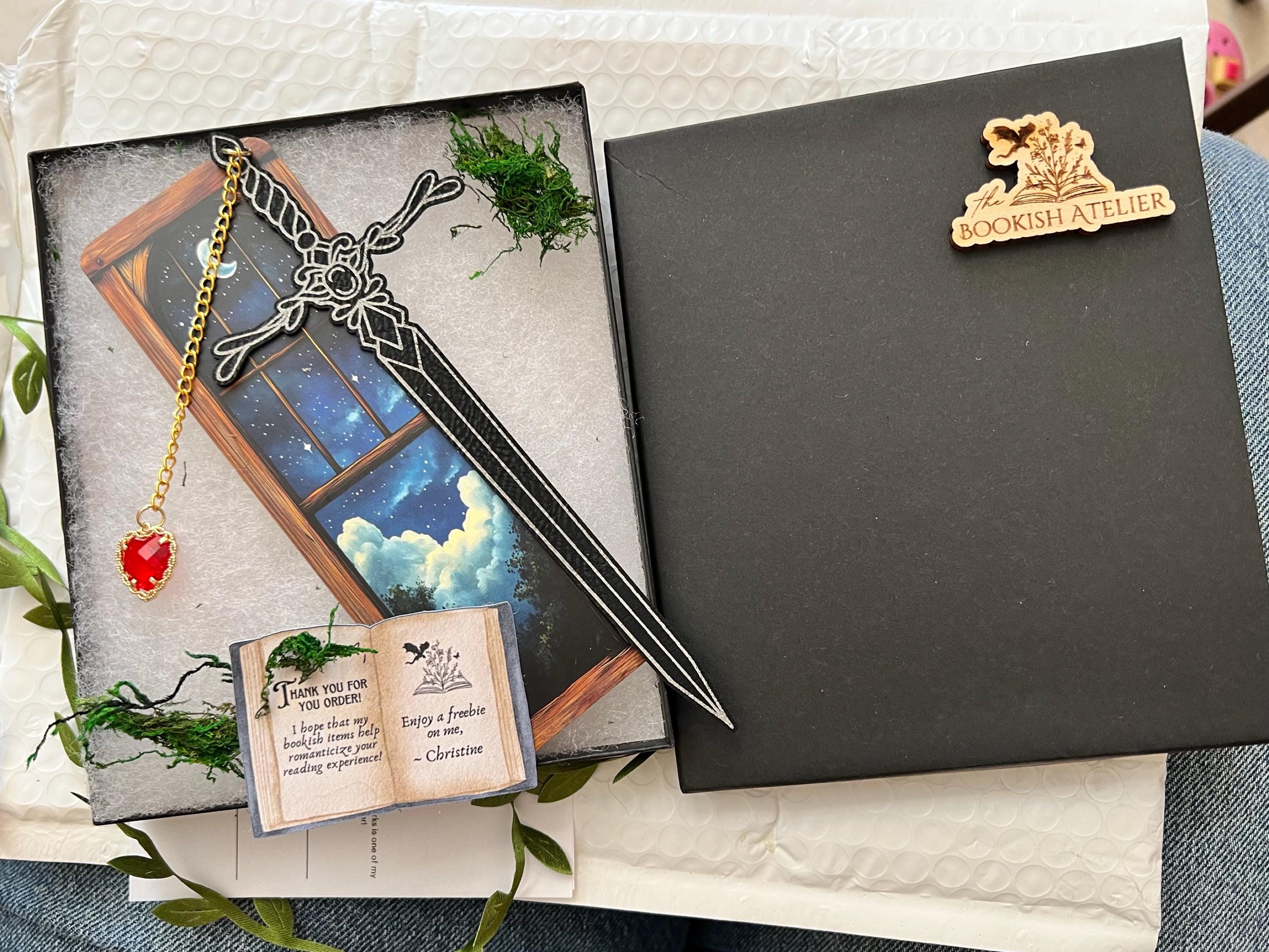 Heart Piercer Sword Bookmark, Faux Leather Bookmark, Fantasy Bookmark, Elven-Inspired Bookmark, Gift for Readers, Elf Fairy Fae Bookmark