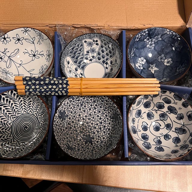 Set of 6 Blue Japanese Chinese Style Rice Bowl Gift Set - Etsy