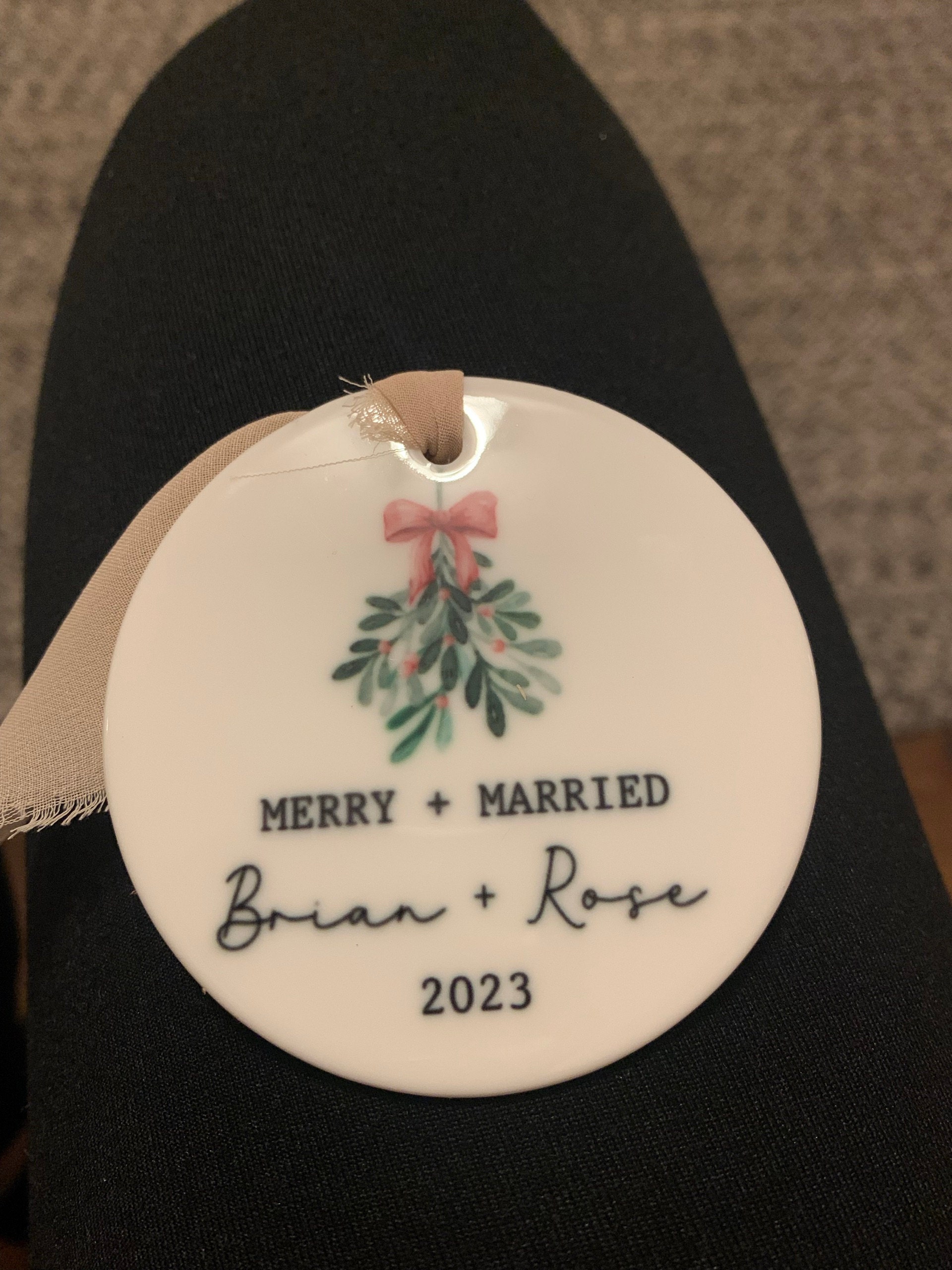 Merry and married ornament mr and mrs first christmas married wedding day just married newlywed christmas gift idea year personalized names