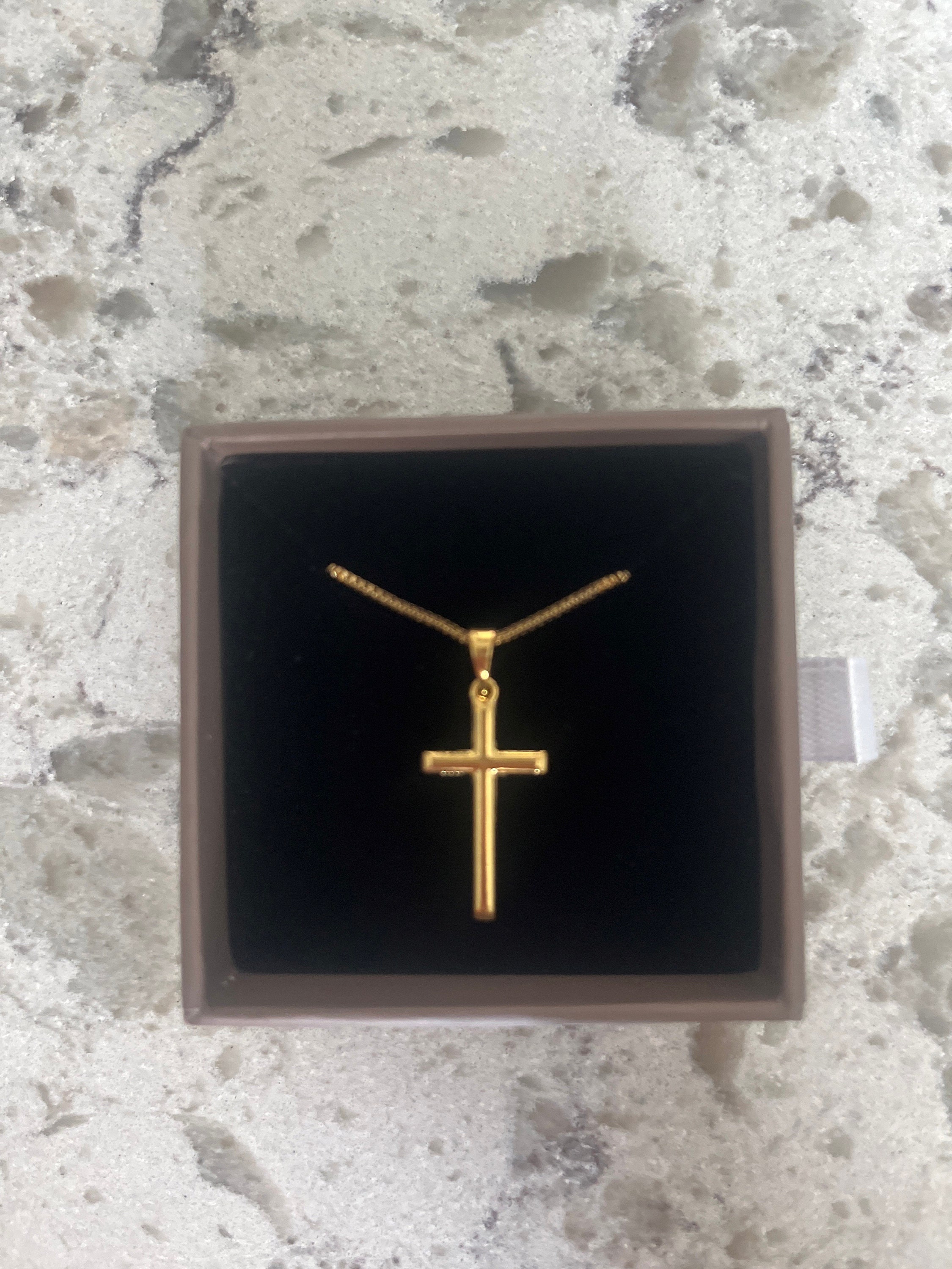 Gold Cross Necklace, Personalized Initial, Hand Stamp Disc, Religious Pendant, Gold Filled Cross Necklace, Birthday Gift, Christmas Gift
