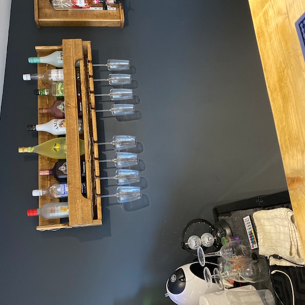100cm Floating Home Bar/ Wine or Spirit Rack- Dark Oak Wax Curved Front ...