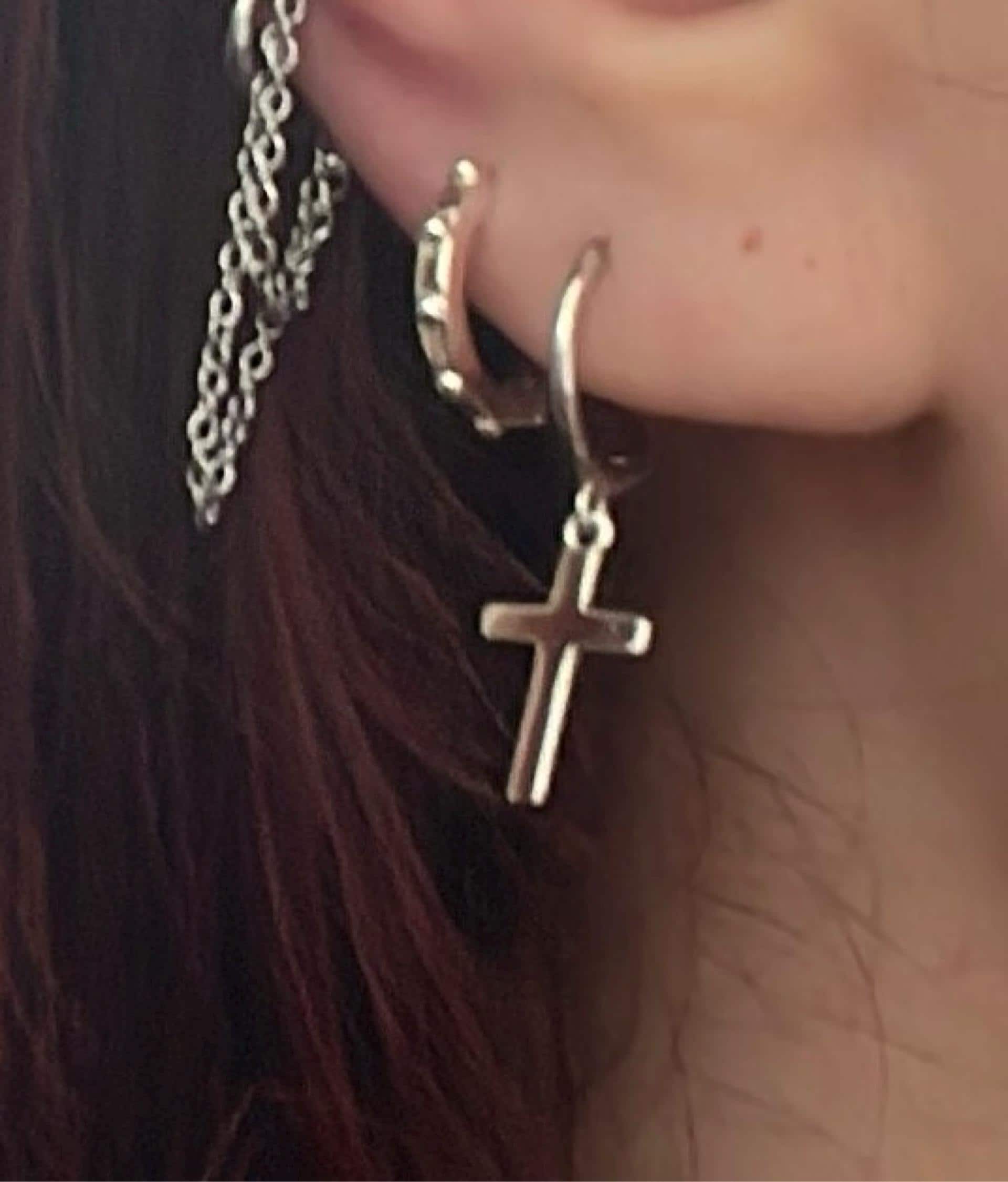 Dainty & Minimalist Cross Shaped Charm Huggie Hoop Earrings