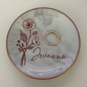 Personalized Birth Flower Ring Dish Perfect Bridesmaid or Best Friend ...