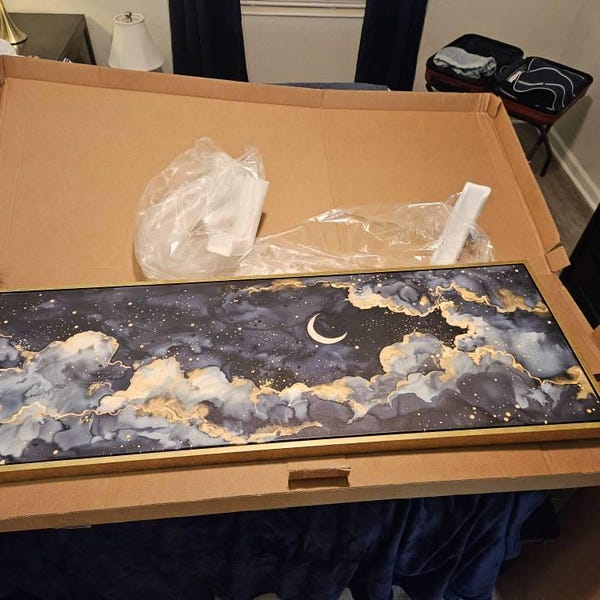 Starry Night Canvas - Vibrant Celestial Artwork With Crescent Moon ...