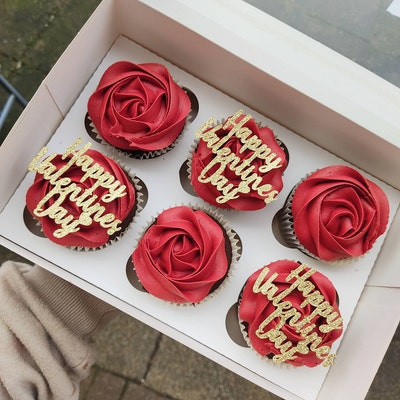 24 Cupcake-Topper Valentinstag – Glitzer-Herzen & Rosen, Kuchen-Deko Für Romantik-Partys