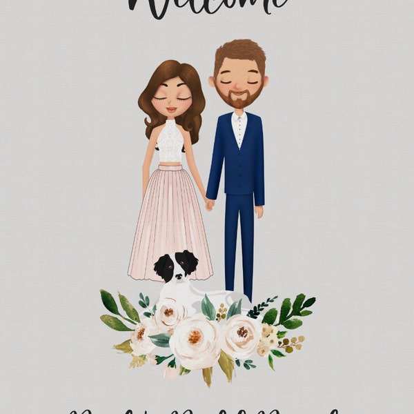 Custom Portrait Wedding Welcome Sign, Illustrated Portrait, Wedding ...