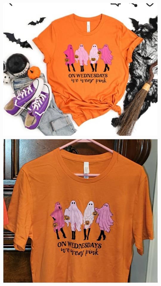 On Wednesday We Wear Pink Ghost Sweatshirt, Mean Girls Ghost Shirt, Pink Ghost Shirt, Mean Girls Halloween, Halloween Sweatshirt