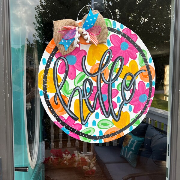 Spring Wood Door Hanger, Summer Wood Door Hanger, Bright Cheery Door ...