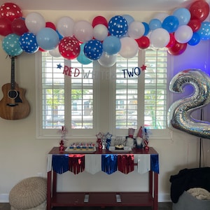 Red White And Two Birthday Banner - 4th Of July Patriotic Party Decorations With Glitter