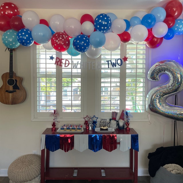Red White And Two Birthday Banner - 4th Of July Patriotic Party Decorations With Glitter