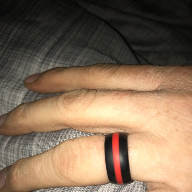 Thin Red Line Firefighter Silicone Wedding Ring Band Heat