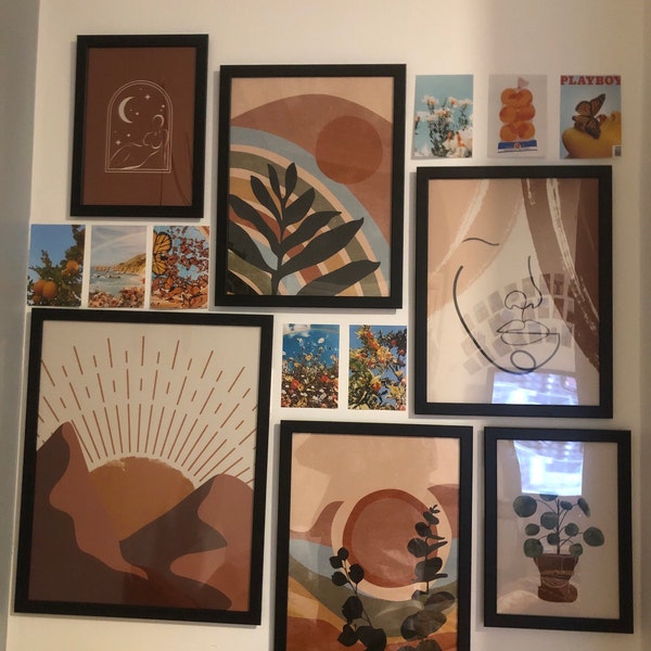 Wall Art Set of 5, Abstract Boho Art Set of 5 Prints Bundle, Terracotta ...
