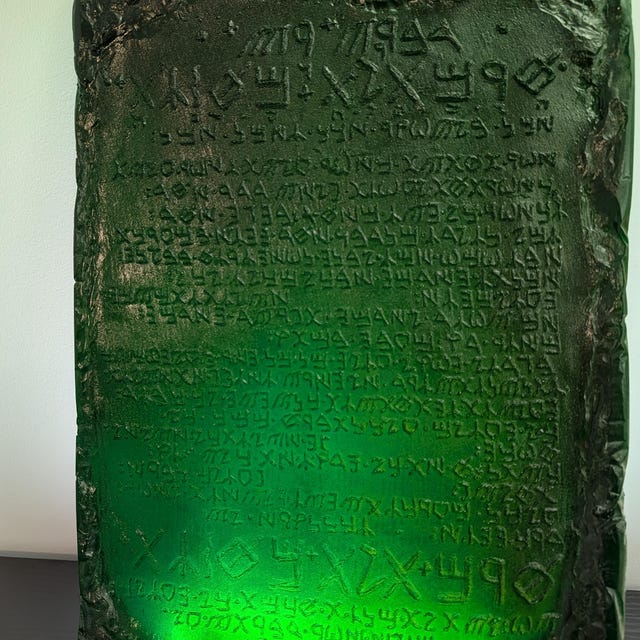Emerald Tablet Translucent Replica. Alchemy Knowledge & Esoteric