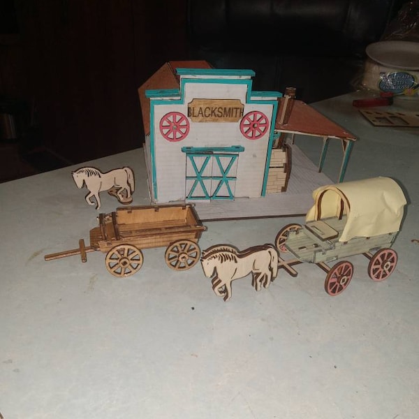 Wild West Blacksmith With Cargo Wagon SVG | XCS | Dxf | LBRN | Scale ...