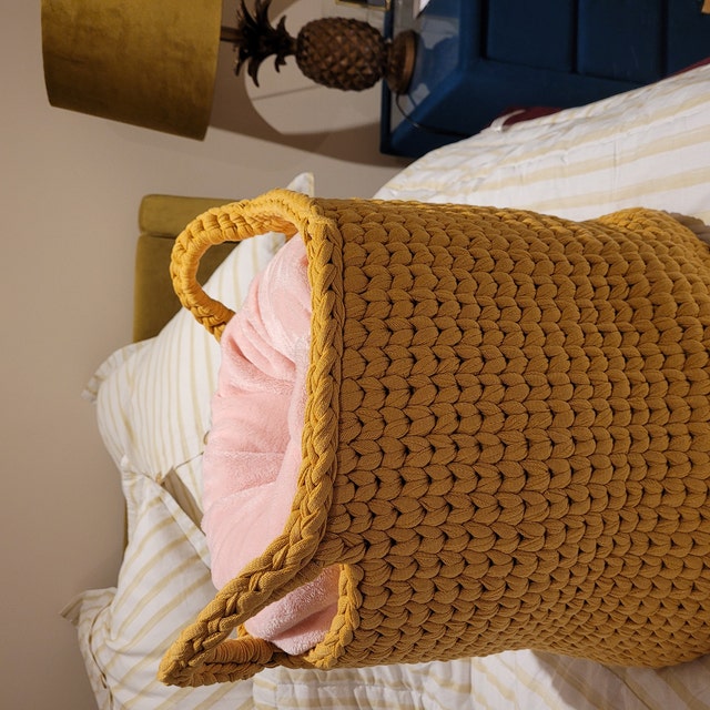 大型コットンかぎ針編みバスケット、ラウンドオーガナイザービン